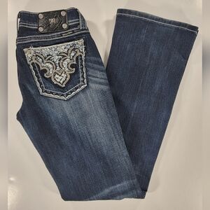 Miss Me Bootcut Jeans Women's 27 Low Rise Embellished Stretch Studded 32 Inseam